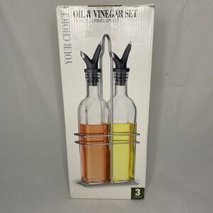 Oil and Vinegar Bottle Cruet Set with Wire Caddy & Dual Pouring Spouts